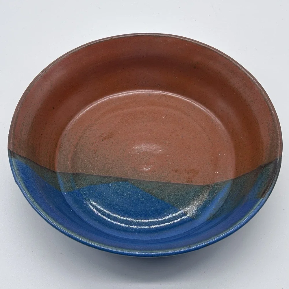 Handmade Stoneware Blue Brown Bowl Farmhouse Pottery‎ Homemade